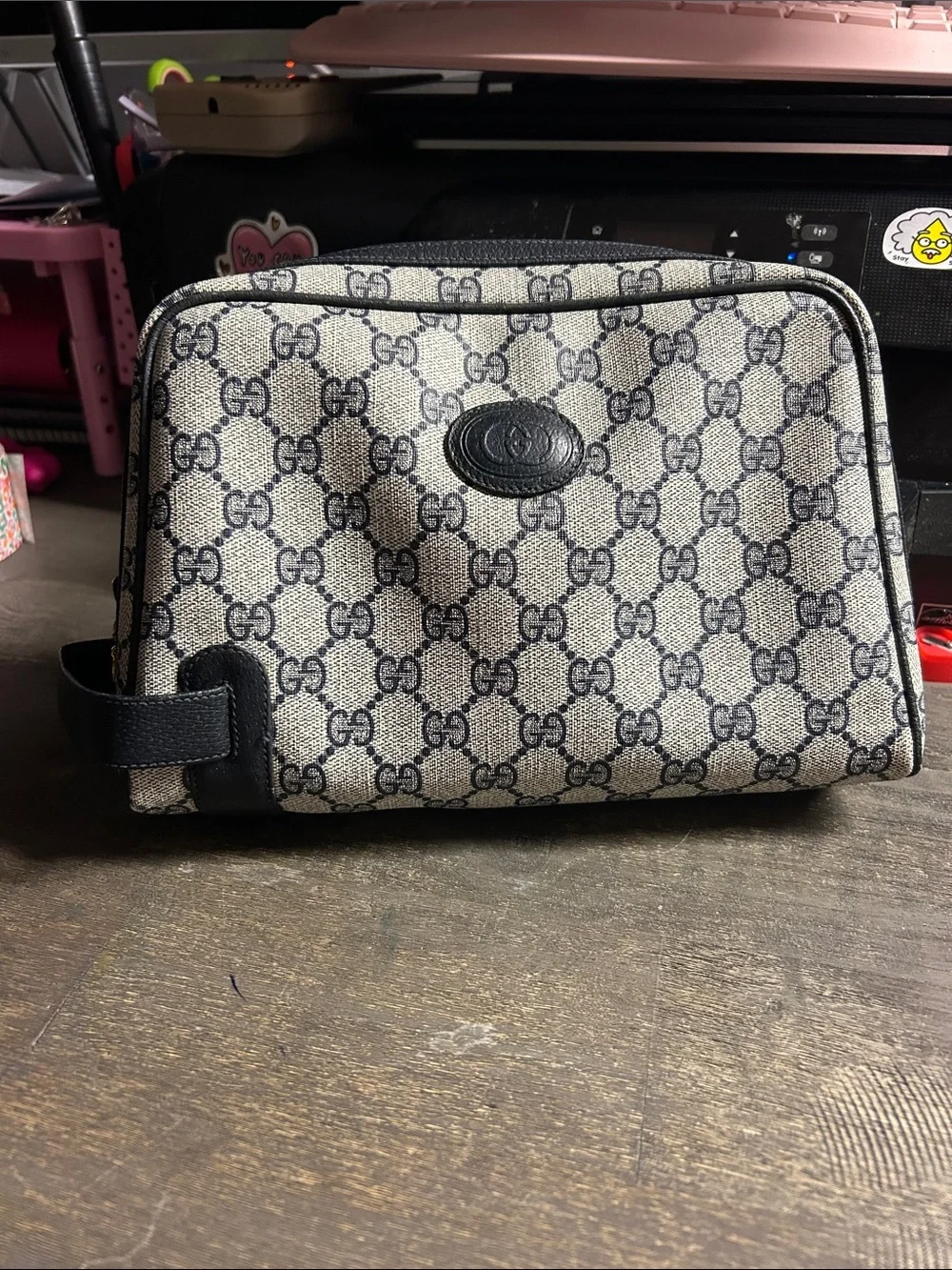 Vintage  Monogram Gucci Toiletry Bag - Beige/Black